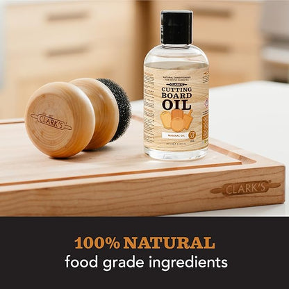 CLARK'S Mineral Oil - 8 oz Food Grade Conditioner for Wood Cutting Board, Cutting Board Oil for Butcher Block, Marble & Soapstone, Lubricant for Knife, Meat Grinder - Made in USA