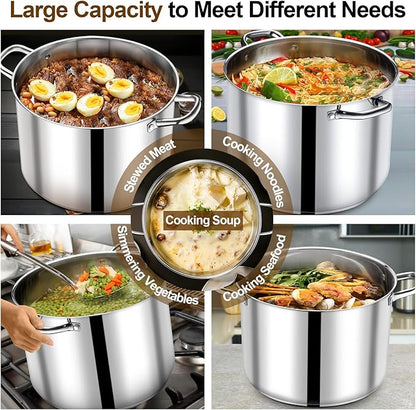 P&P CHEF 24 QT Stock Pot with Lid, Stainless Steel Large Cooking Pot, Soup Canning Stockpot for Stewing Simmering, Tri-ply Bottom for All Stoves, Heavy-Duty &Dishwasher Safe & Food-Grade - Image 4