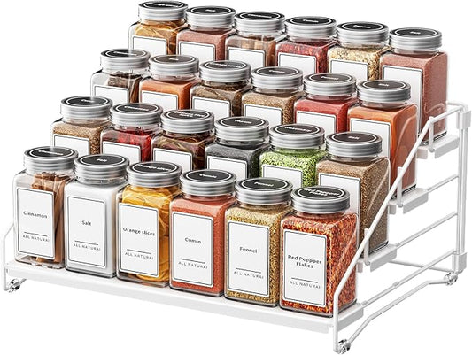 BOIVSHI Tiered Spice Rack, 4 Tier Spice Shelf Organizer for Cabinet, Spice Rack Organizer, Depth Adjustable Seasoning Rack Organizer for Cabinet, Countertop, Pantry, Metal, White (1 Pack) by BOIVSHI