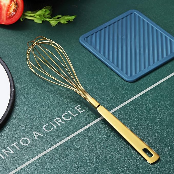 Gold Whisk, Berglander Whisk For Cooking With Titanium Gold Plating, Stainless Steel Balloon Whisk, Sturdy Kitchen Wire Whisk Set for Cooking, Baking, Blending, Beating, Dishwasher Safe, Easy to Clean - Image 2