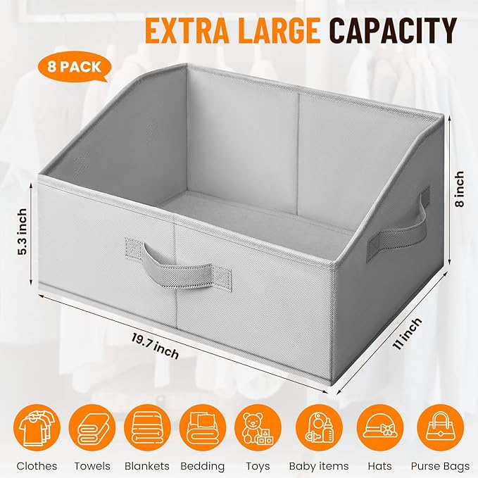 Extra Large Closet Organizers Bins 8 Pack - Blanket Basket for Organizing/Home Clothes Storage Bins for Jeans/Toy Organizers for Nursery/Wardrobe Shelf Closet Organization for Purse Hats Towel - Image 2
