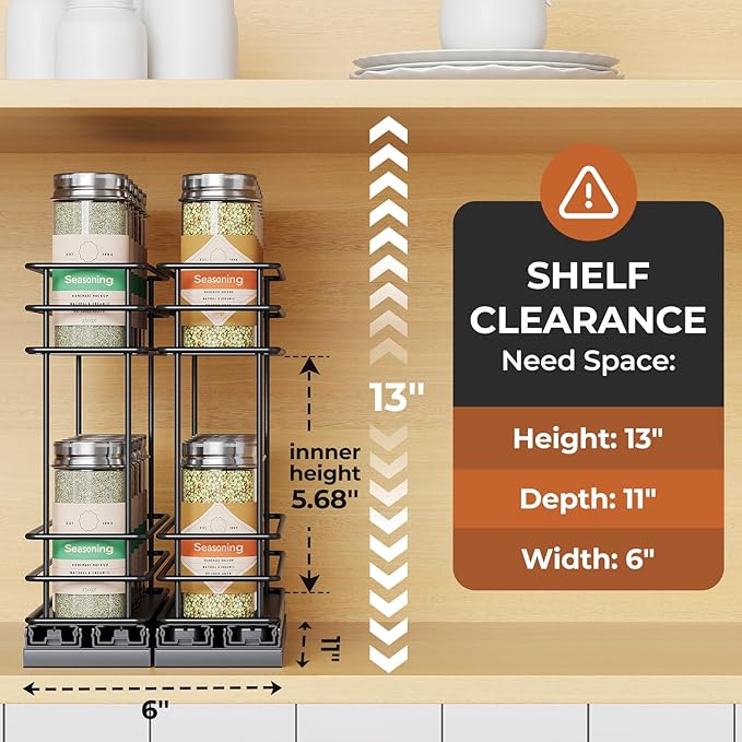 Mystozer Pull Out Spice Rack Organizer for Cabinet, Slide Out Spice Racks, Easy to Install Spice Cabinet Organizers, 5.2" Wx10.43 Dx8.26 H, 2 Packs 2 Tiers(Black) - Image 2