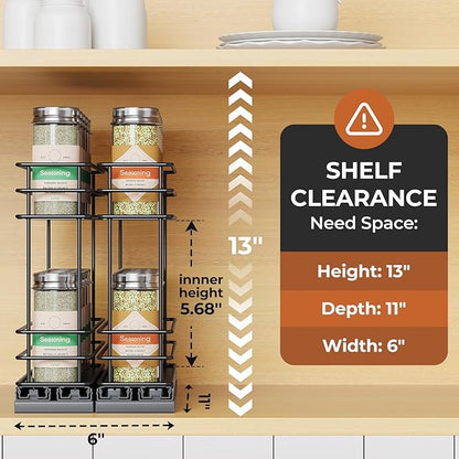 Mystozer Pull Out Spice Rack Organizer for Cabinet, Slide Out Spice Racks, Easy to Install Spice Cabinet Organizers, 5.2" Wx10.43 Dx8.26 H, 2 Packs 2 Tiers(Black) - Image 2