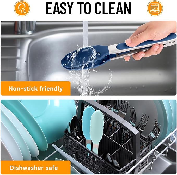 Hotec Silicone Kitchen Tongs for Cooking 9-Inch Serving Tongs with Silicone Tips, Set of 3 (Gradient Blue) - Image 8
