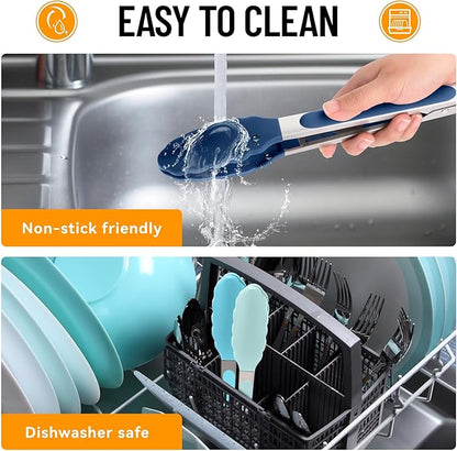 Hotec Silicone Kitchen Tongs for Cooking 9-Inch Serving Tongs with Silicone Tips, Set of 3 (Gradient Blue) - Image 8
