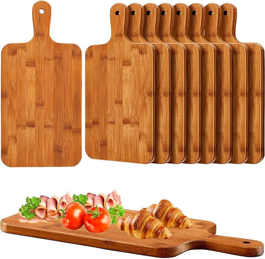 Nuenen 10 Pcs Wood Cutting Board with Handle 15.7 x 7.8 Inch Acacia Bamboo Wooden Serving Kitchen Chopping Boards for Pizza, Bread, Cheese, Charcuterie, Fruit, Vegetables (Carbonized Bamboo) by Nuenen