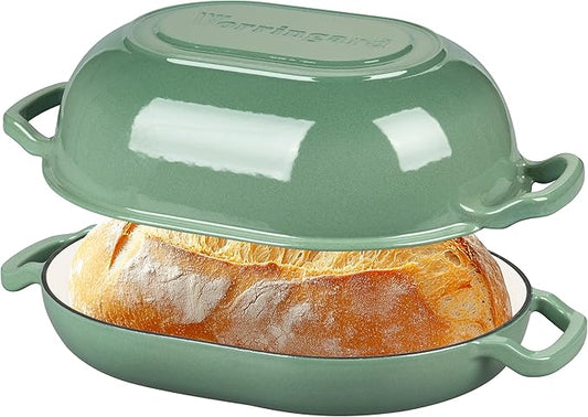 VORRINGARD Enameled Cast Iron Sourdough Bread Oven, Dutch Oven, Loaf Cast Iron Bread Pan for Homemade Bread Baking, Meatloaf Pan with Lid, 7QT, Sage Green by Unknown
