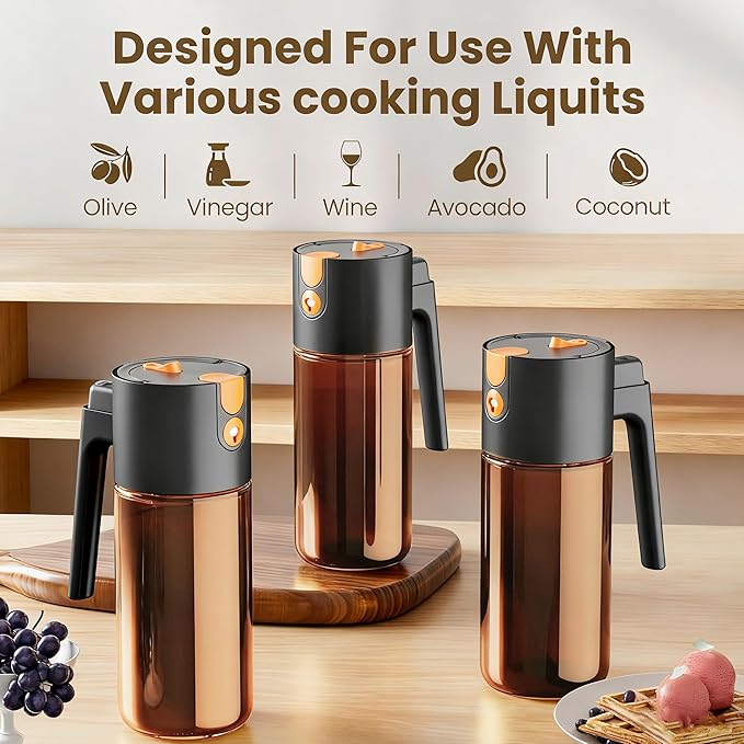 Olive Oil Spray Bottle Dispenser, 2-in-1 Glass Material Kitchen Cooking Oil Sprayer, 17 oz/500 ml Cooking Spray, Glass Spray Bottle with Tipper, Food Grade Spray for Kitchen, Salad, Frying, Barbecue - Image 8