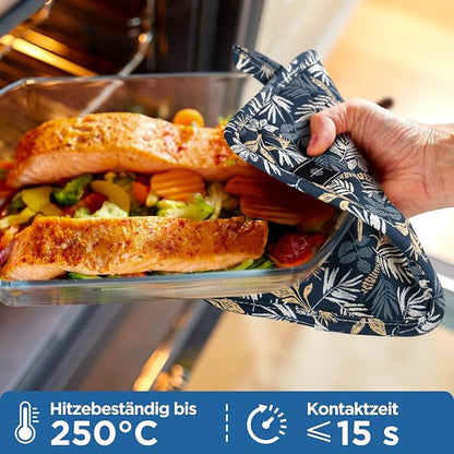 BONTHEE Pot Holders for Kitchen Heat Resistant Hot Pads for Countertops Oven Pot Holders Cotton Potholders for Kitchen Cooking Baking (Blue Leaves)