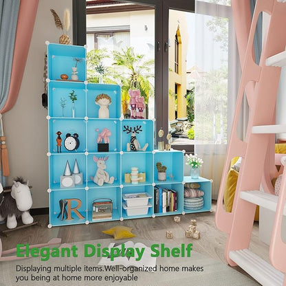 C&AHOME Cube Storage Organizer, 16-Cube Shelves Units, Plastic Storage Cubes, DIY Closet Organizer, Modular Closet Storage Shelves Ideal for Home, Bedroom, 48.4" L × 12.4" W × 48.4" H Blue UPCS16L - Image 8