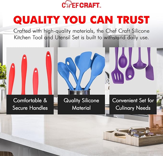 Chef Craft - Premium Silicone Kitchen Tools and Utensils Set, Non-Scratch, Withstands Temperatures up to 450°F, BPA-Free, 5 Piece Cooking Utensils Set, Gray - Image 6