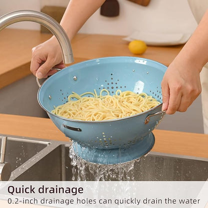 Metal Colander 2 Pack, Strainer Bowel with Handles 2Qt & 6Qt Powder Coated Solid Ring Base Heavey Duty Kitchen Drainer Basket for Pasta Veggies and Fruits,New Home Apartment Essentials (ArcticBlue) - Image 3
