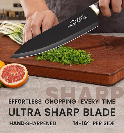 Knife Set, 15 Pieces Kitchen Knife Set with Built in Sharpener, German High Carbon Stainless Steel Knife Block Set, Dishwasher Safe, Black, Mothers Day Gifts - Image 7