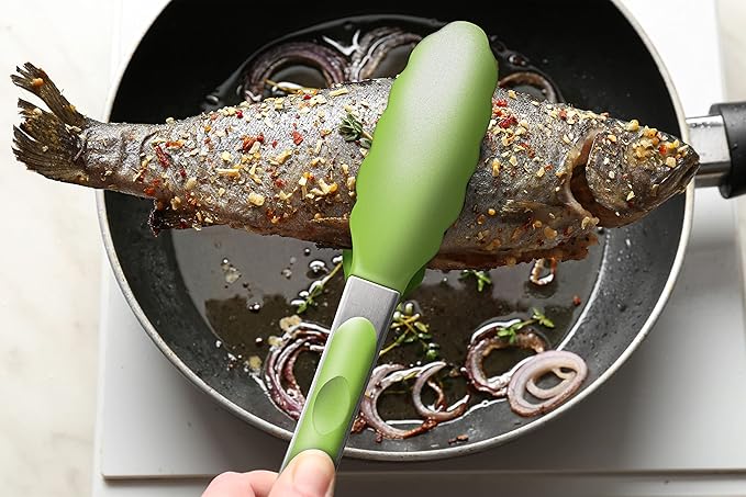 2 Pack Silicone Kitchen Tongs – 9" & 12" Set, Heat Resistant up to 500°F, Non‑Stick Cookware Safe, Wavy Silicone Tips, BPA Free, Locking Clip & Hanging Loop, Light Green - Image 8