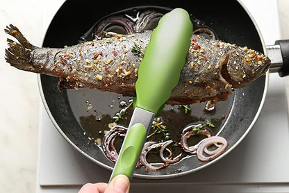 2 Pack Silicone Kitchen Tongs – 9" & 12" Set, Heat Resistant up to 500°F, Non‑Stick Cookware Safe, Wavy Silicone Tips, BPA Free, Locking Clip & Hanging Loop, Light Green - Image 8