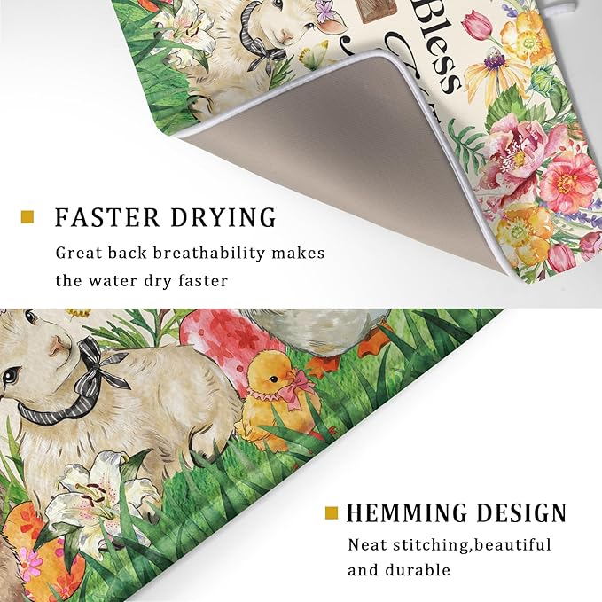 Easter Farmhouse Dish Drying Mat Funny Animal Microfiber Dish Pad for Kitchen Counter Large 18 X24 In - Image 3
