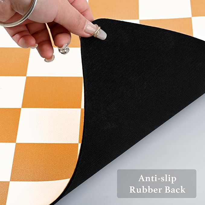 Ohocut Checkered Dish Drying Mat for Kitchen Counter, Coffee Bar Station Accessories, Retro Cute Aesthetic Modern Absorbent Drainer Mat Kitchen Drying Mat Easy Clean, Orange 16" x 24" - Image 7