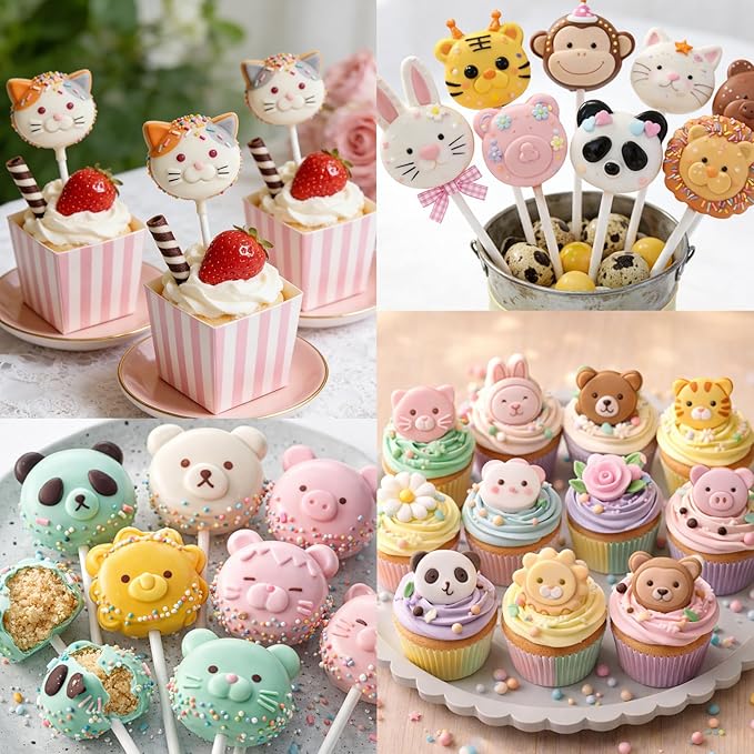 Juome Cake Pop Mold Kit, 2 Pack 16 Cavities Animal Shape Cakesicle Molds Silicone with 100 Wooden Sticks&100 Packaging Bags, Cake Pop Maker Supplies Accessories, Baking Tools for Home Baking Desserts - Image 3