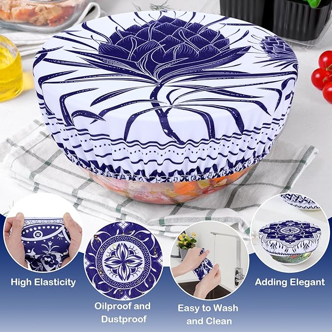 5 Pieces Bowl Covers Reusable, 5 Size Elastic Cloth Bowl Covers for Bread Proofing Food Covers Washable for Food Fruits Leftover (Blue Floral) - Image 6