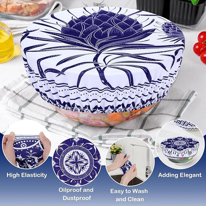 5 Pieces Bowl Covers Reusable, 5 Size Elastic Cloth Bowl Covers for Bread Proofing Food Covers Washable for Food Fruits Leftover (Blue Floral) - Image 6