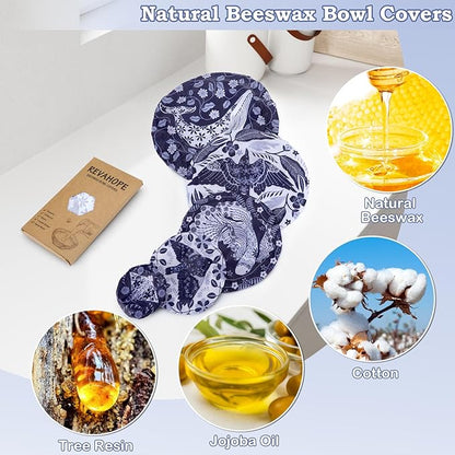 5-Size Reusable Beeswax Bowl Covers for Bread Proofing, Cotton Cloth Flexible Beeswax Wraps for Food Storage(Humpback Whale) - Image 3