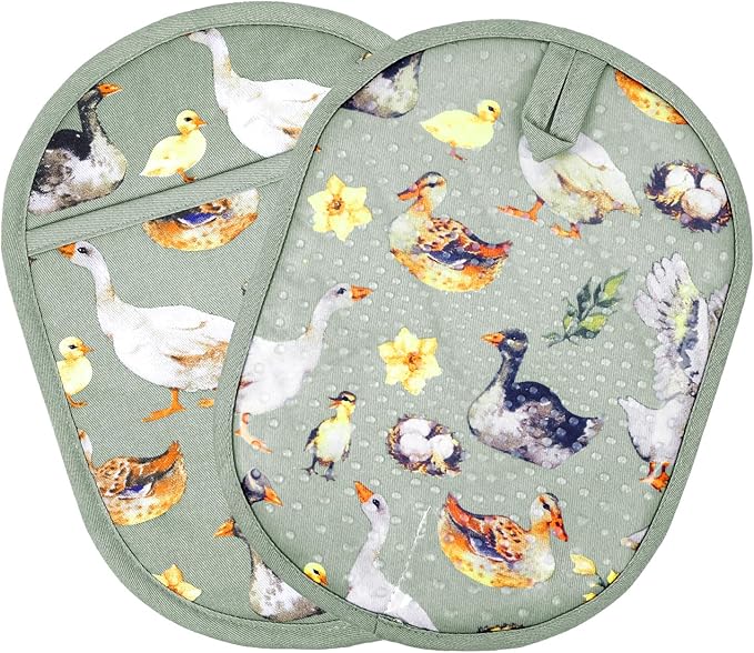 Pot Holders Set of 2 with Transparent Clear Silicone Shell and Nice Duck Flower Cotton Lining, Heat Resistant to 500 F Kitchen Oven Gloves Pot Holder for Cooking (Wathet Blue, Potholders) - Image 8