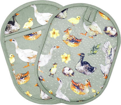 Pot Holders Set of 2 with Transparent Clear Silicone Shell and Nice Duck Flower Cotton Lining, Heat Resistant to 500 F Kitchen Oven Gloves Pot Holder for Cooking (Wathet Blue, Potholders) - Image 8