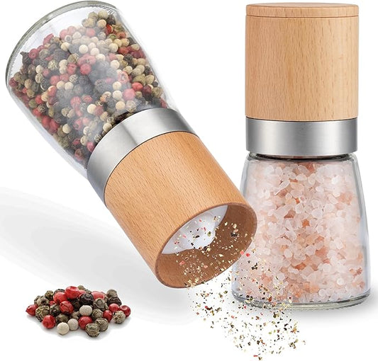 ZOLMER® Wooden Salt and Pepper Grinder Set | Natural Manual Ceramic Mill - Stylish Chili Mill, Pepper Grinder, and Salt Grinder [No Spices Included]