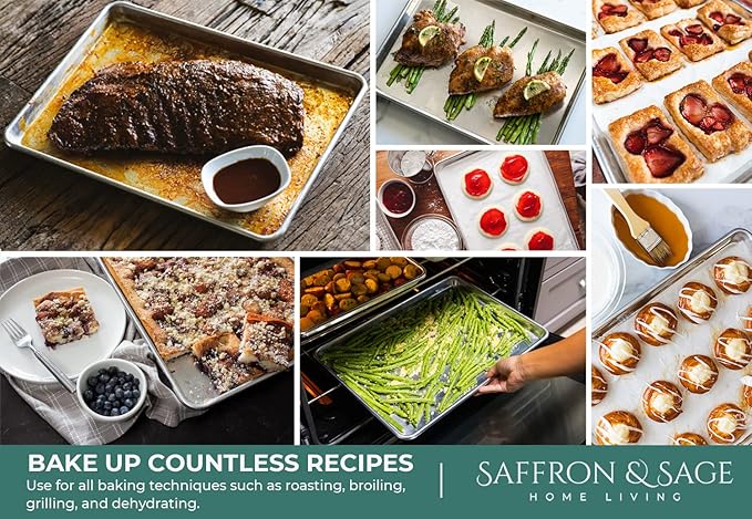 Commercial Quality Cookie Sheet Pan - 2 Pack Aluminum Half Sheet Baking Pan by Saffron & Sage Home Living - This 18x13 Baking Sheet Set is Rust & Warp Resistant, Heavy Duty, of Thick Gauge - Image 2