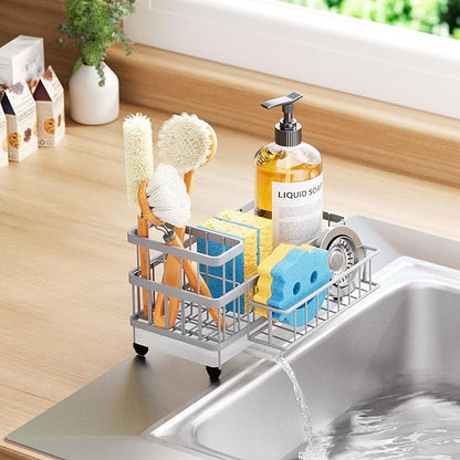 Consumest Sponge Holder for Kitchen Sink - Auto Draining Sink Caddy Organizer with Detachable Rack, High Brush Holder, Kitchen Countertop Storage Accessories, Grey - Image 8