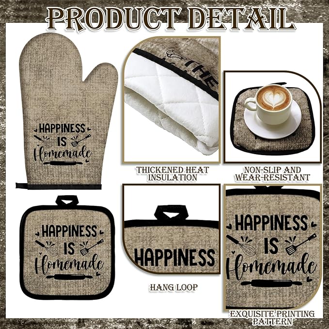 Leinuosen 8 Pcs Kitchen Towels and Oven Mitts Sets Pot Holders Dishcloths Set Kitchen Decorative Accessories Absorbent Potholders Heat Resistant for Chef Baking Cooking - Image 6