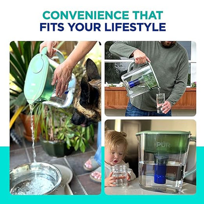 PUR Plus 11-Cup Water Pitcher, 1 Lead-Reducing Filter, Cleaner, Great-Tasting Water, Dishwasher Safe, Powerful Filtration, Filter Change Light Indicator, LockFit Cap Design - Sage