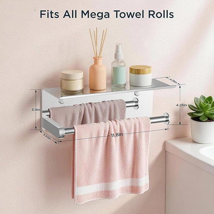FORIOUS Paper Towel Holder with Shelf, SUS304 Stainless Steel Paper Towel Holder with Storage Shelf, Wall Mount Screw Paper Roll Organizer Commercial Paper Hand Towel Dispensers, Chrome - Image 6
