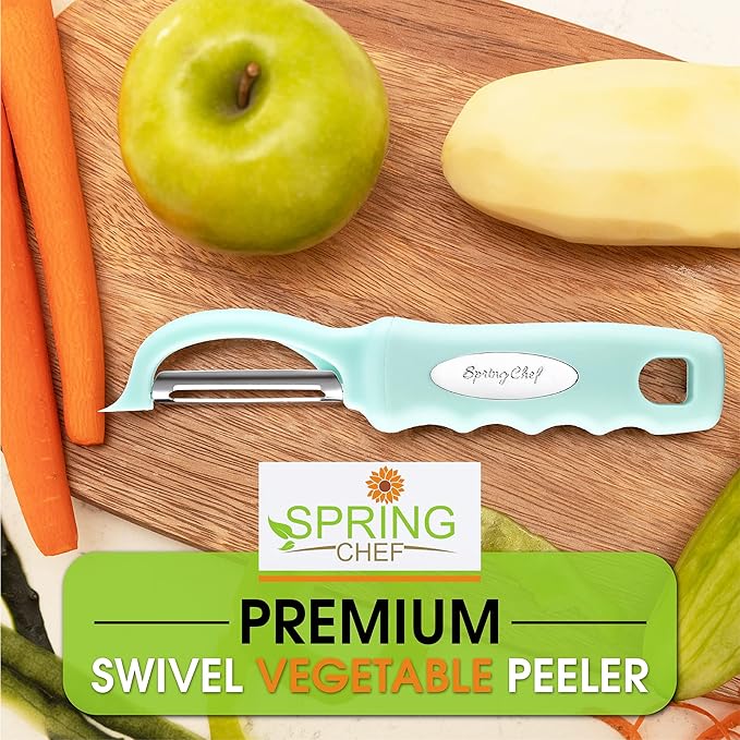 Spring Chef Premium Swivel Vegetable Peeler with Soft Grip Handle & Ultra Sharp Blades - Stainless Steel Potato Peeler - Kitchen Gadgets for Veggie, Fruit, Carrot, Apple, Cucumber - Mint - Image 7