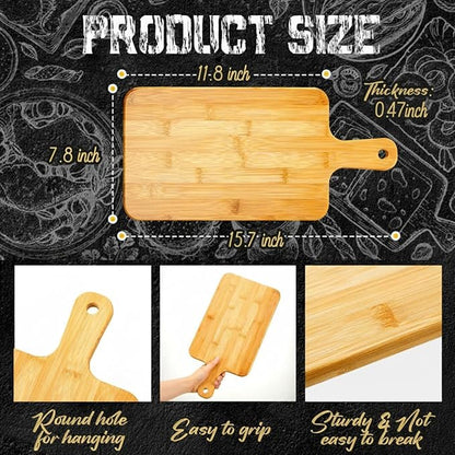 Nuenen 10 Pcs Wood Cutting Board with Handle 15.7 x 7.8 Inch Bamboo Wooden Serving Kitchen Chopping Boards for Pizza, Bread, Cheese, Charcuterie, Fruit, Vegetables(Bamboo) - Image 2