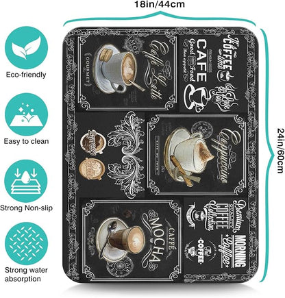 Coffee Bar Mat Accessories for Countertop Super Absorbent Anti-Slip Silicone Flower Dish Drying Mats for Kitchen Counter Draining Pad Decor Gift Fit Coffee Maker Coffee Pot Espresso Machine 24inx18in