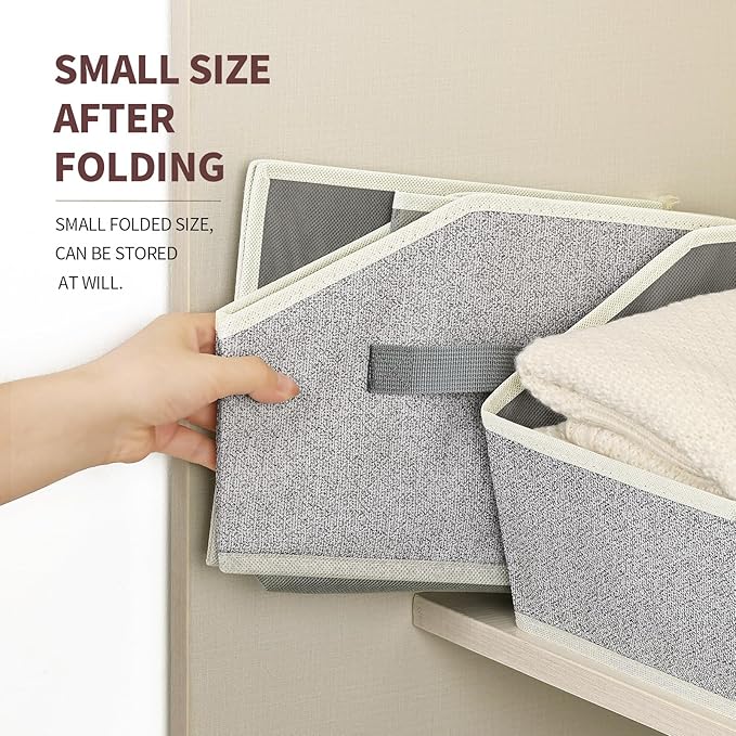 Homsorout Trapezoid Bins for Organization - 8 Pack Storage Cubes, Decorative Fabric Organizer Bins, Large Baskets for Storage, Linen Storage Organizer for Clothes, Books, Home, Light Gray - Image 5