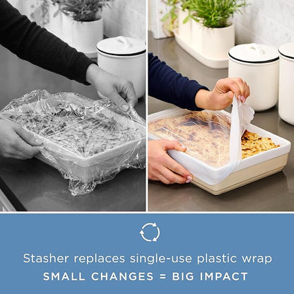Stasher Reusable Silicone Stretch Lid for Casseroles, Pans, Baking Dishes–Rectangle Replacement Lid, 9”x13”, Stretchable, Leak-Free, Microwave Safe, Dishwasher Safe, Food Cover, Eco-Friendly, Clear