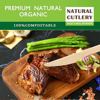 Disposable Wooden Forks -Pack of 100, 6.5" Length-Biodegradable, Natural Wooden Utensils, Great for Parties,Camping,Weddings&Dinner Events (Knives) - Image 2