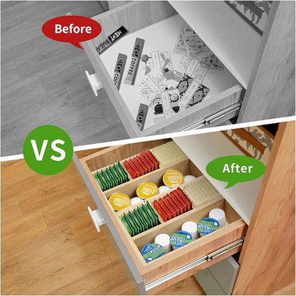 4 Pack Bamboo Tea Bag Organizer, Tea Bag Storage for Drawers, Sturdy Tea Chest Boxes for Shelf, Coffee Station, Sugar Packet, Sweeteners, Small Packets