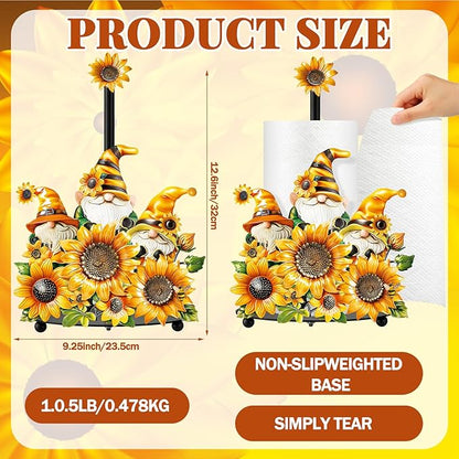 Thyle Sunflower Paper Towel Holder Summer Sunflower Gnome Kitchen Decor and Accessories Rustic Farmhouse Dispenser Kitchen Paper Holder Stand with Round Base for Countertop Toilet Home Accessories