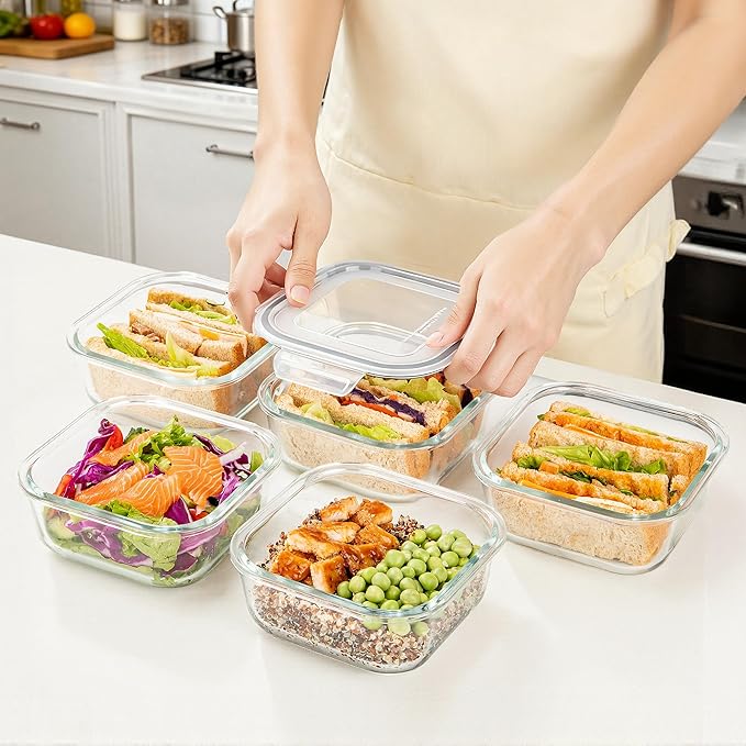 Vtopmart 5Pack 27oz Glass Storage Containers with Lids, Glass Meal Prep Food Container Sets, Sandwich Containers with Snap Airtight Lids for Microwave, Oven, Freezer and Dishwasher, Grey - Image 5