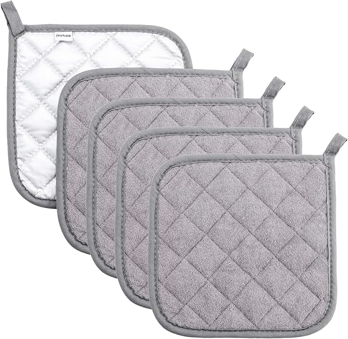 Pot Holders Cotton Made Machine Washable Heat Resistant Potholder, Pot Holder, Hot Pads, Trivet for Cooking and Baking (5, Grey) by Joyhalo