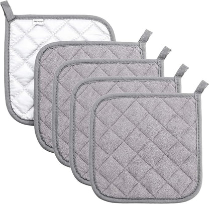 Pot Holders Cotton Made Machine Washable Heat Resistant Potholder, Pot Holder, Hot Pads, Trivet for Cooking and Baking (5, Grey) by Joyhalo