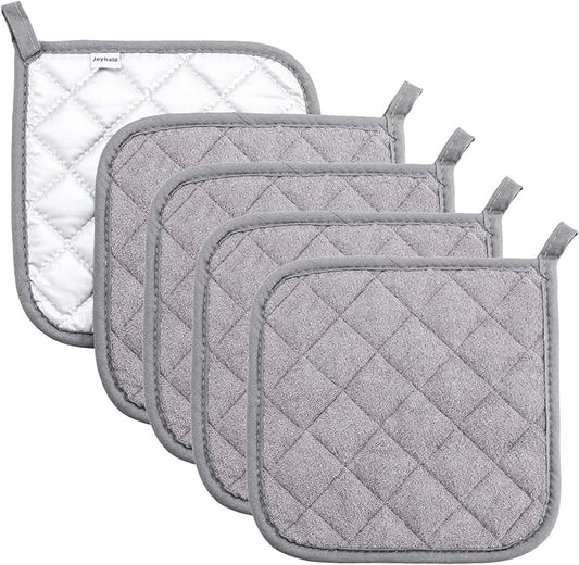 Pot Holders Cotton Made Machine Washable Heat Resistant Potholder, Pot Holder, Hot Pads, Trivet for Cooking and Baking (5, Grey) by Joyhalo