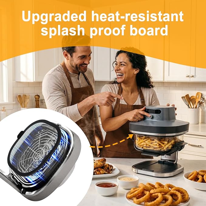 SelfTek Metal Mesh Splatter Shield Heat-Resistant Splash Guard for Ninja Crispi Pro Glass Air Fryer - Accessories for Ninja Crispi Pro AS101CY，Reusable Air Fryer Replacement Parts (Magnetic)
