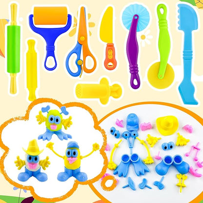 Dough Play Tools for Kids,35pcs Clay Tools Play Accessories with Cutters, Roller, Rolling Pins, Safety Scissors, Plastic Knife, Dough Body Part