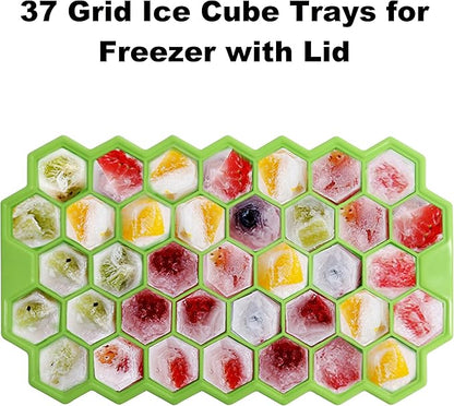 Ice Cube Trays for Freezer with Lid-Silicone Ice Cube Tray with Lid Ice Maker 2 Packs Green,Easy-Release Reusable Ice Cube in Organizer Bins or Ice Bucket for Cocktail bar or Iced Coffee Cup - Image 3