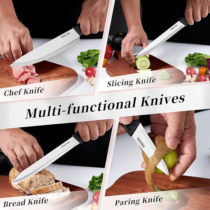 Knife Set, 6-Piece Kitchen Knife Set, German High Carbon Stainless Steel, Durable & Easy Clean Knife Block, Black - Image 4