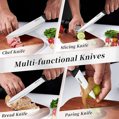 Knife Set, 6-Piece Kitchen Knife Set, German High Carbon Stainless Steel, Durable & Easy Clean Knife Block, Black - Image 4